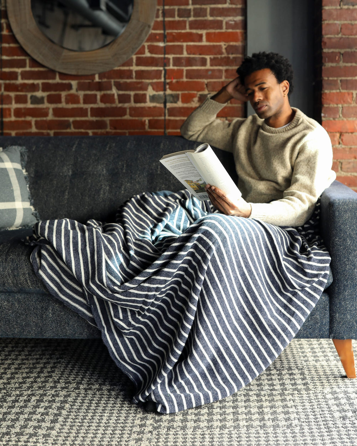 Whalerknits Blankets Denim / Grey Mariner Striped Blanket - 60" x 80"