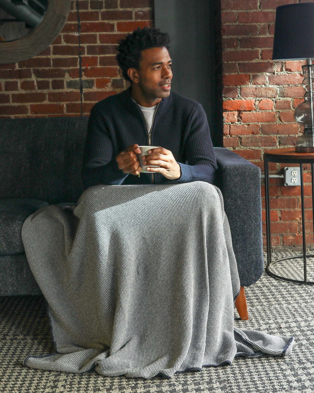 Whalerknits Blankets Denim / Grey Pilgrim Pinstripe Blanket - 60" x 80"