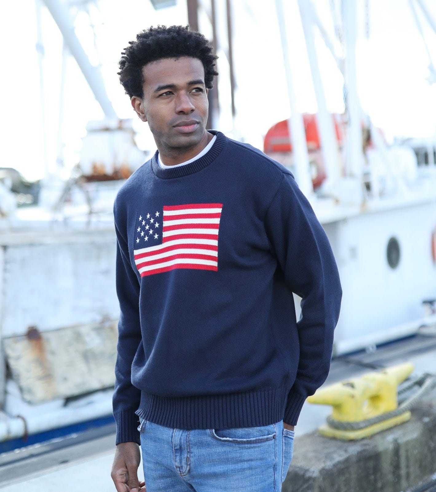 Whalerknits Sweaters Bristol - American Flag Crewneck - Made in USA