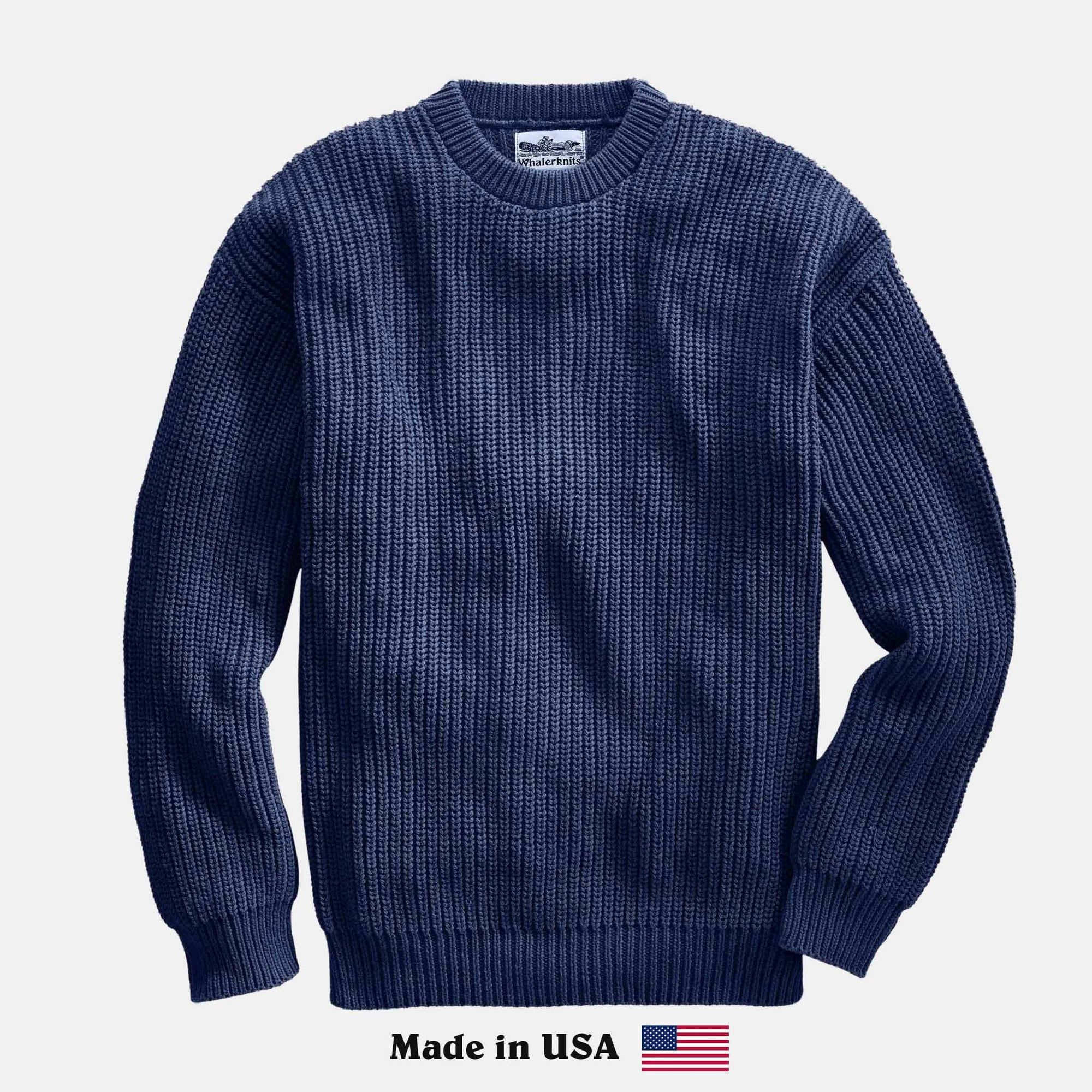Whalerknits Sweaters Newport Shaker Knit Crewneck Sweater #Color_Navy