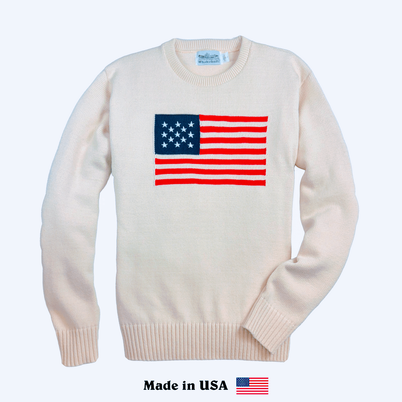 Whalerknits Sweaters XS / Natural Bristol - American Flag Crewneck - Made in USA
