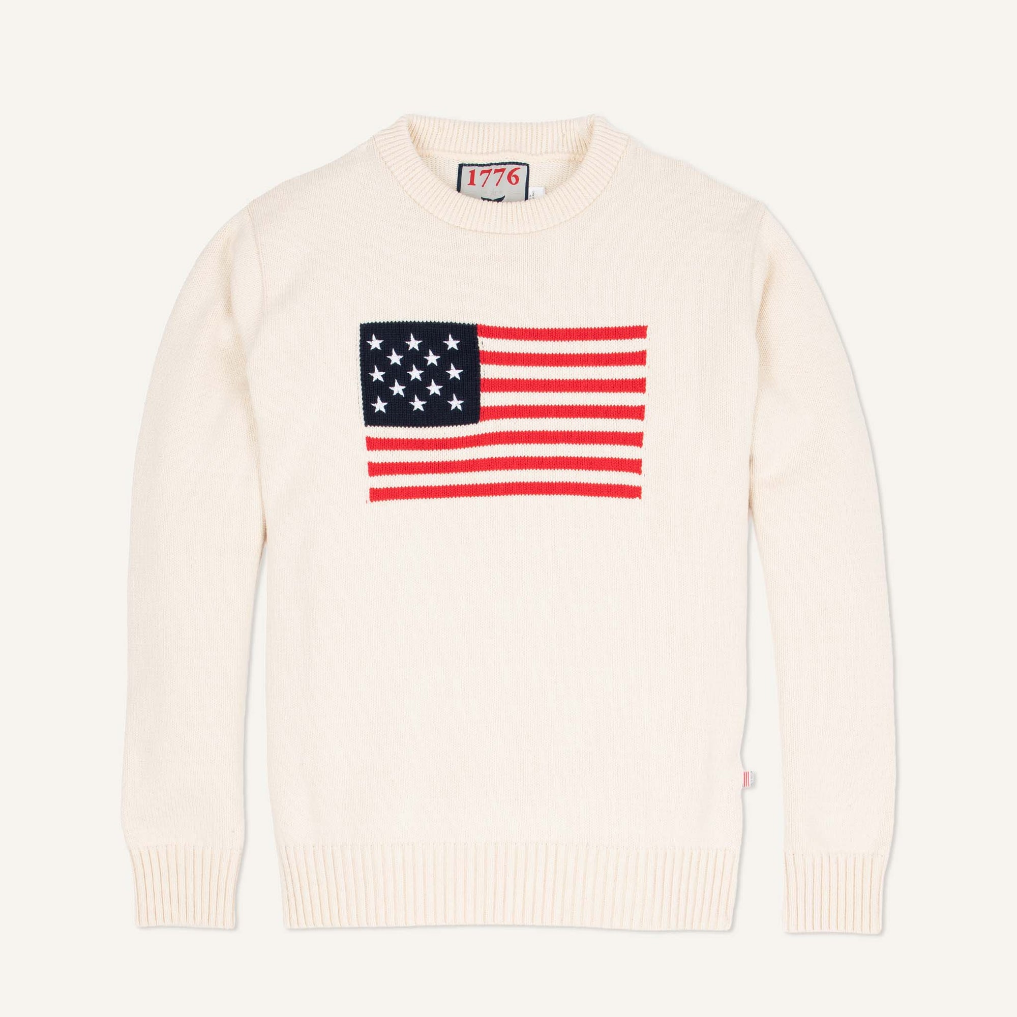 Whalerknits Sweaters XS / Natural Bristol - American Flag Crewneck - Made in USA #Color_Natural