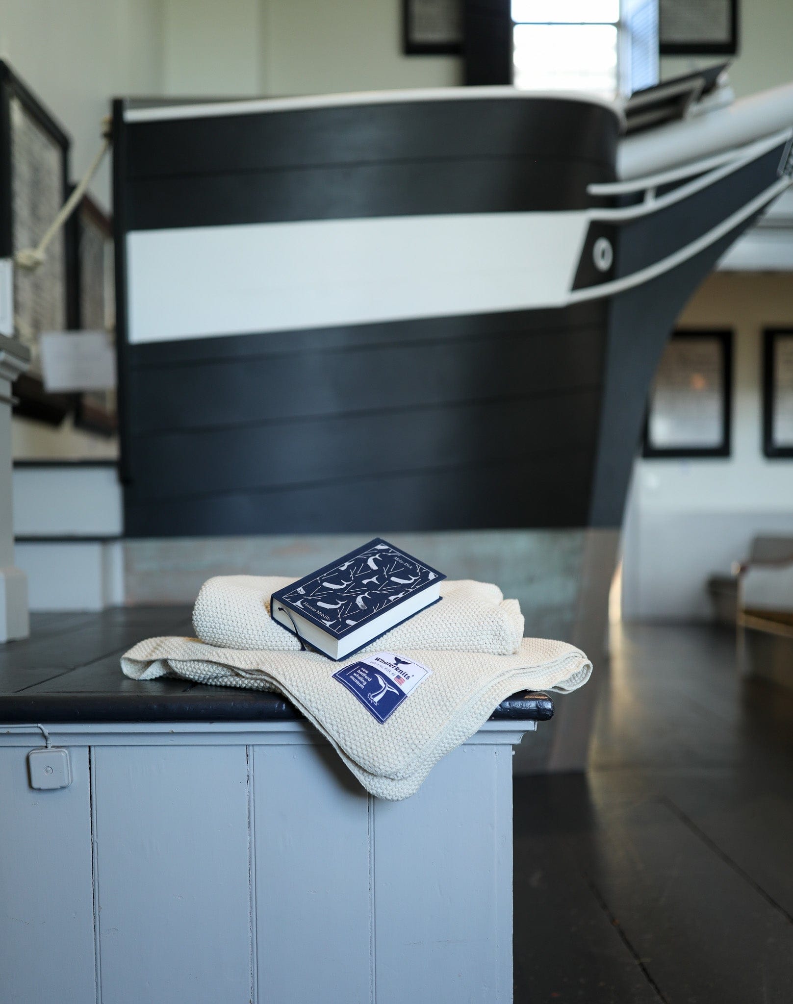 Whalerknits Throws NBWM Throw (40x60) New Bedford Whaling Museum Ltd. Collection Natural Seedstitch Throw