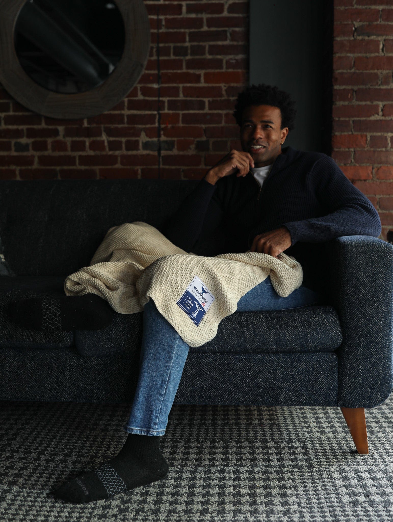 Whalerknits Throws NBWM Throw (40x60) New Bedford Whaling Museum Ltd. Collection Natural Seedstitch Throw