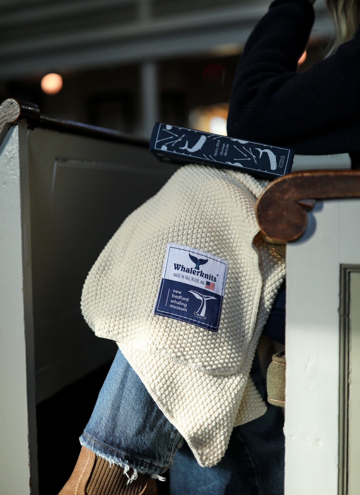 Whalerknits Throws NBWM Throw (40x60) New Bedford Whaling Museum Ltd. Collection Natural Seedstitch Throw