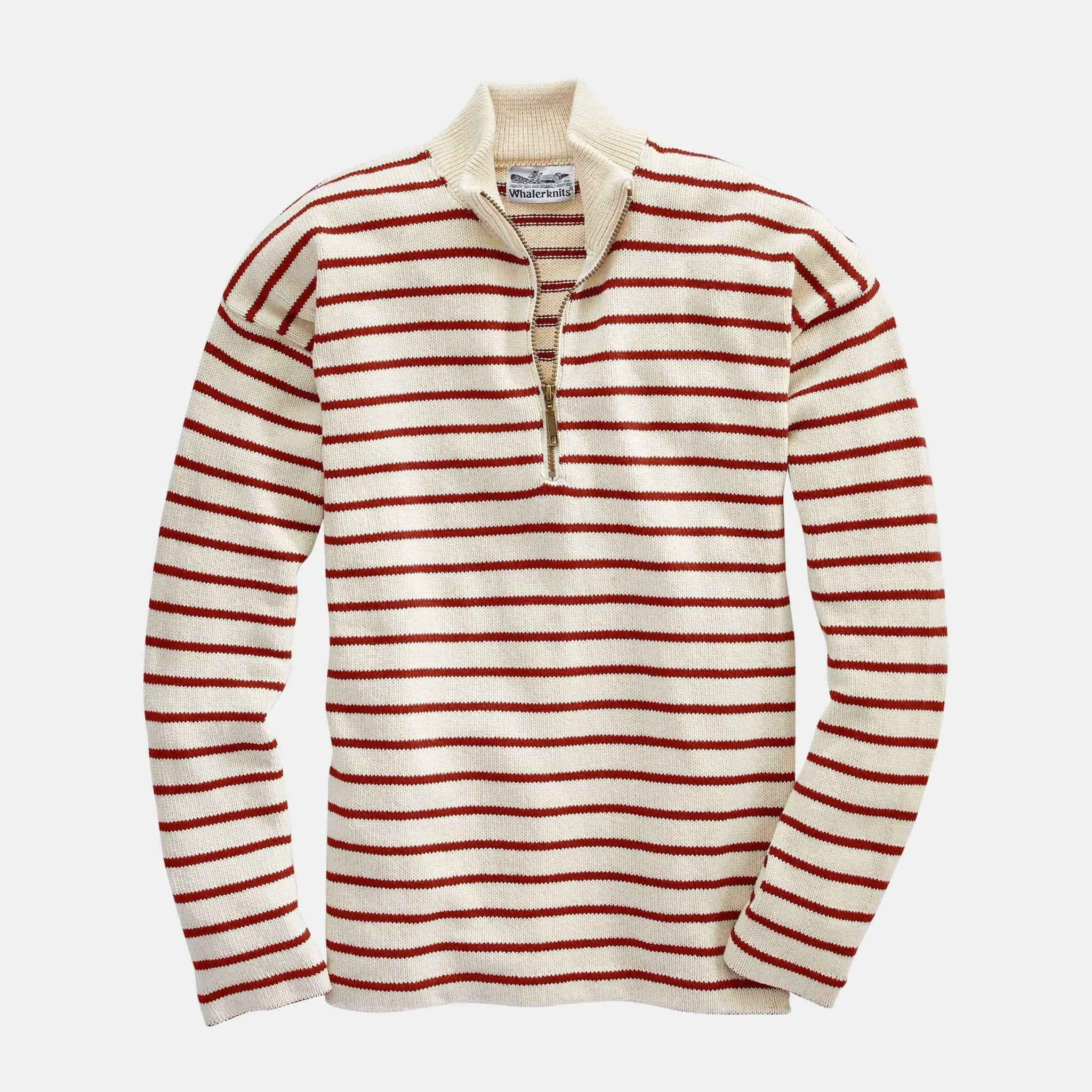 Whalerknits Shirts & Tops XS / Natural/ Red Nantucket Classic 1/4 Zip Sweater