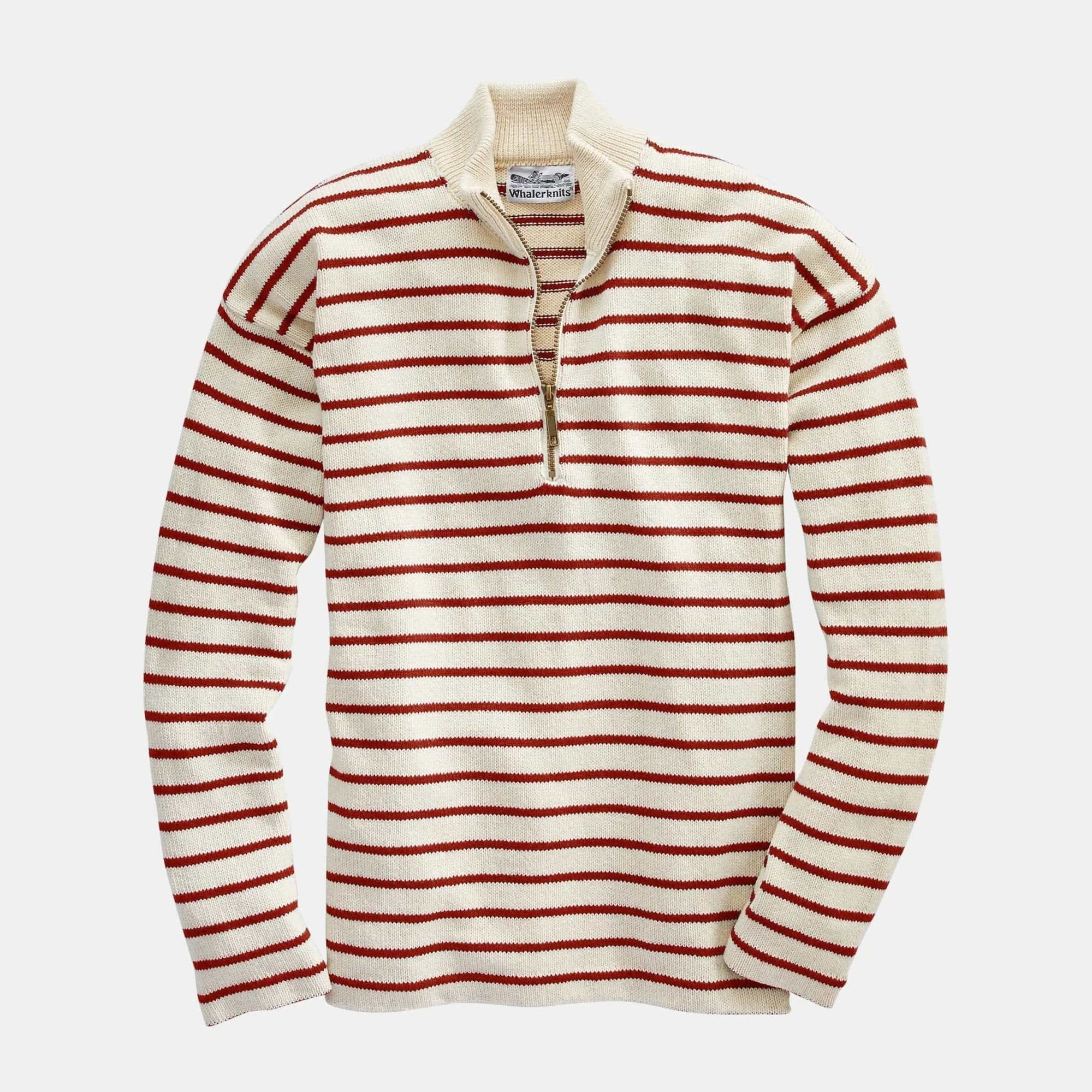 Whalerknits Shirts & Tops XS / Natural/ Red Nantucket Classic 1/4 Zip Sweater #Color_Natural / Nantucket Red