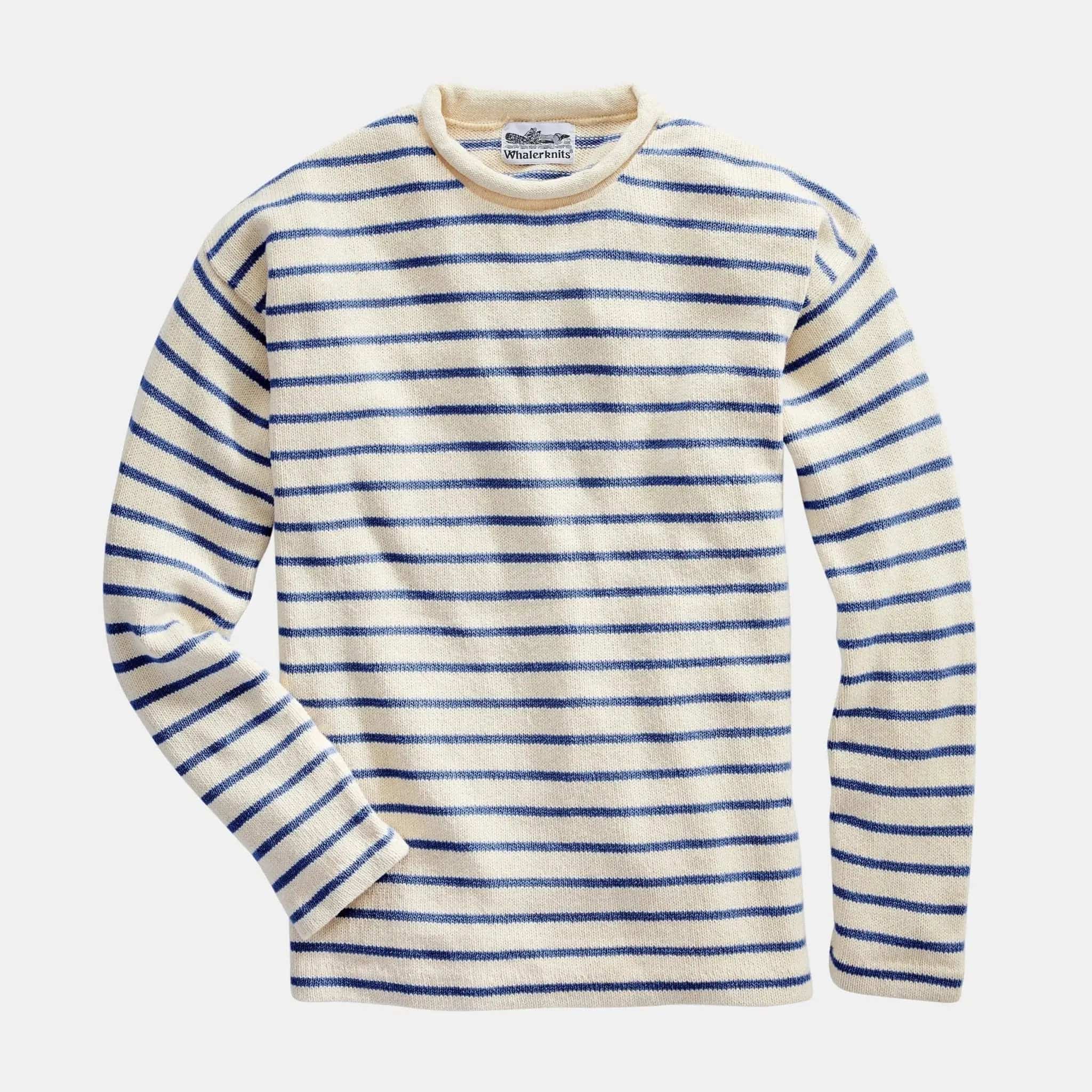Whalerknits Sweaters XXS / Natural / Navy / 100 % Cotton Nantucket Rollneck Sweater