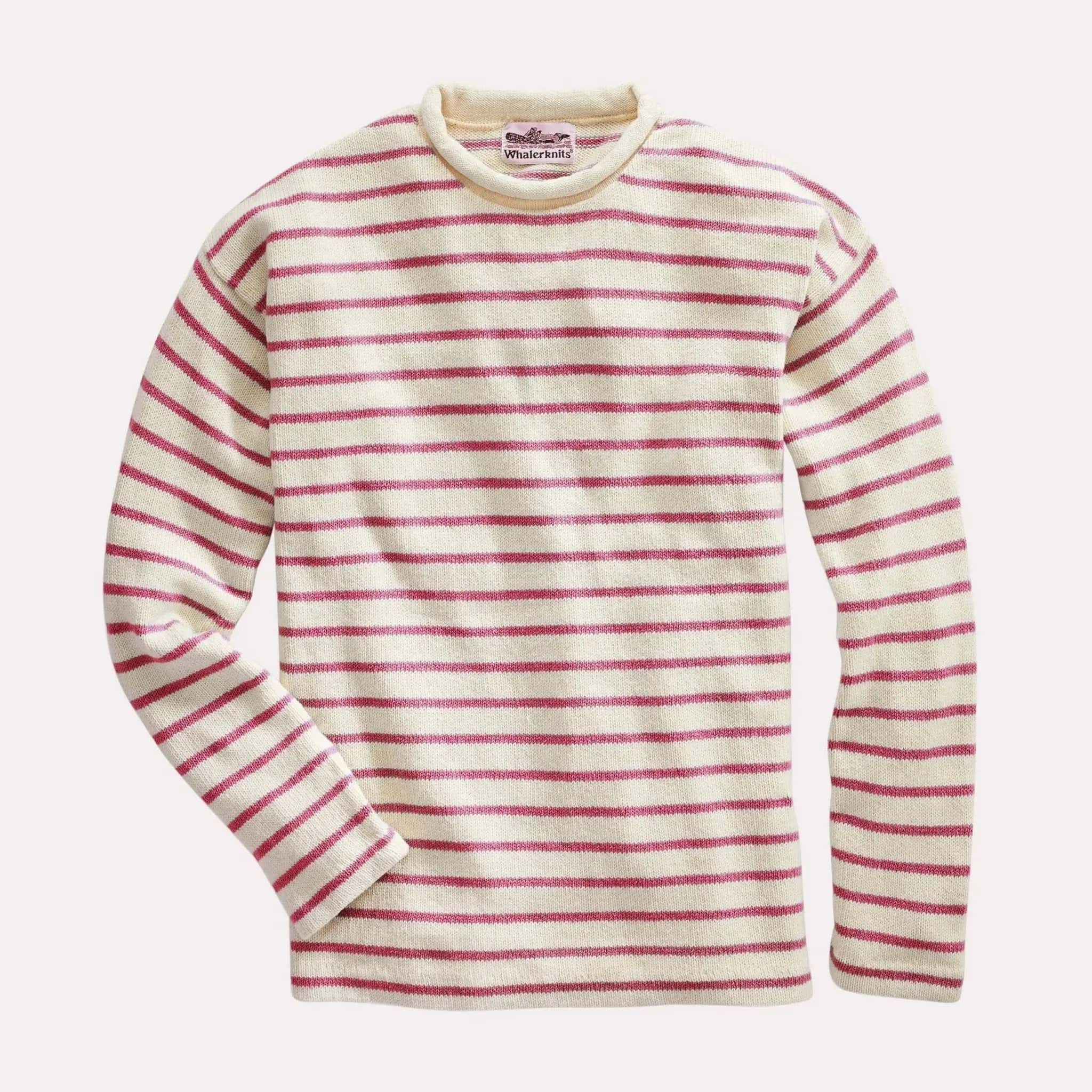 Whalerknits Sweaters XXS / Natural & Red / 100 % Cotton Nantucket Rollneck Sweater