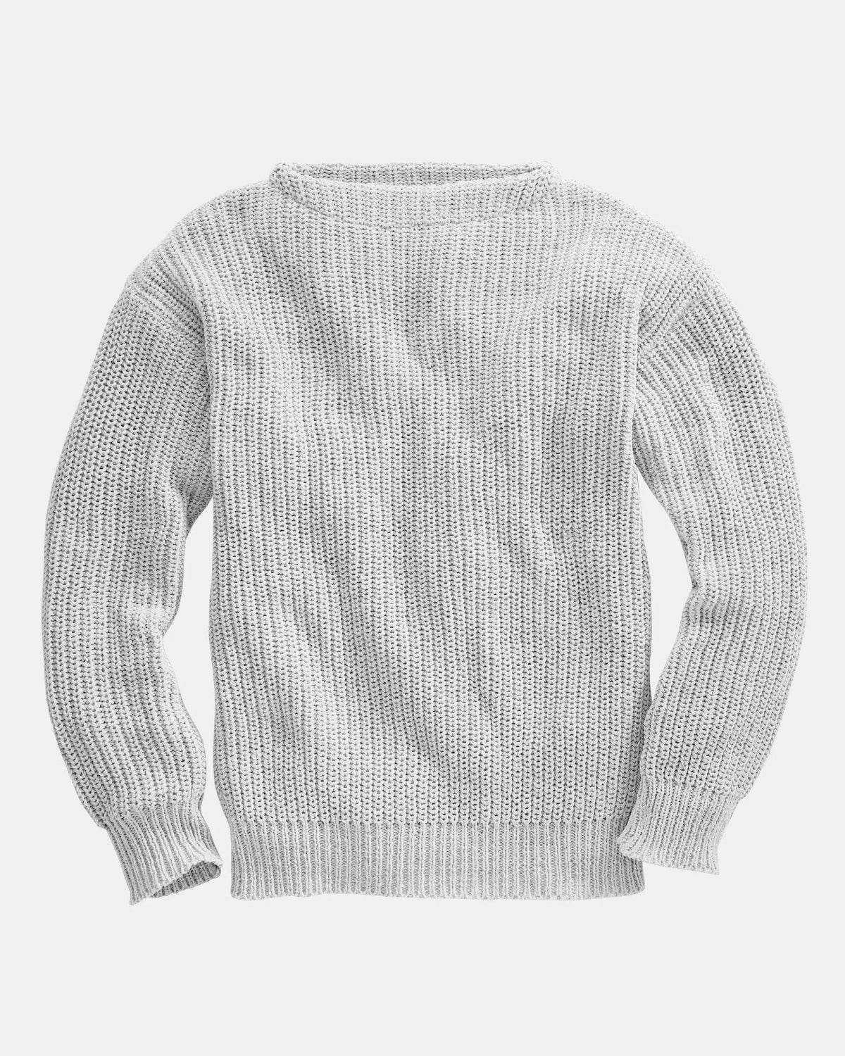 Whalerknits Newport Shaker Boatneck Sweater: Light natural-colored sweater laid flat with long sleeves and a boat neckline. #Color_Natural