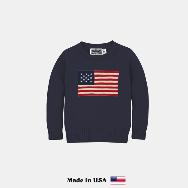 Little Bristol - American Flag Crewneck for Kids - Whalerknits - USA made Knit Products