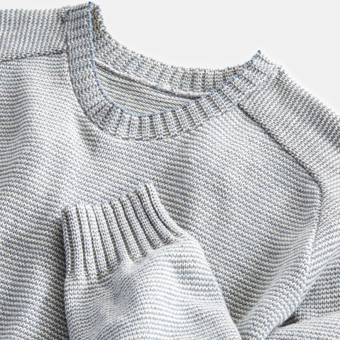 Striped Crewneck Saddle Shoulder Pullover - Merrow Knits - USA made Knit Products