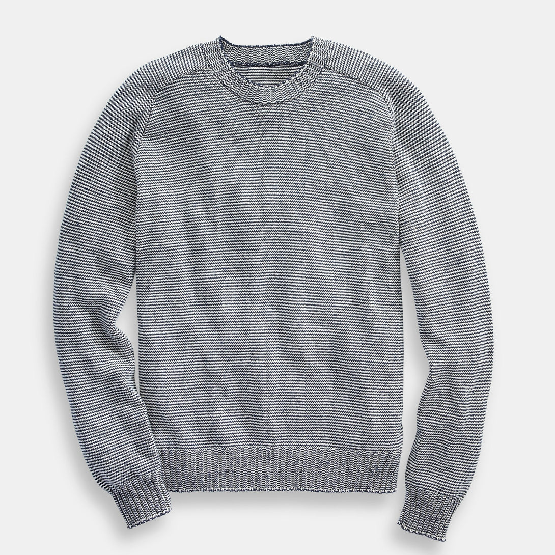 Striped Crewneck Saddle Shoulder Pullover - Merrow Knits - USA made Knit Products