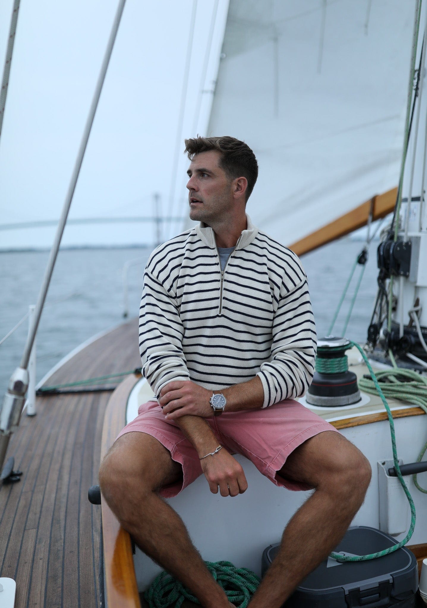 Nantucket Quarter Zip - Striped Cotton | Whalerknits