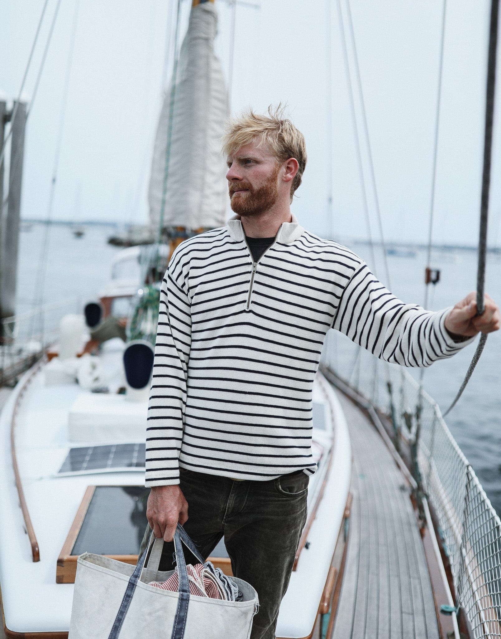 Nantucket Quarter Zip - Striped Cotton | Whalerknits