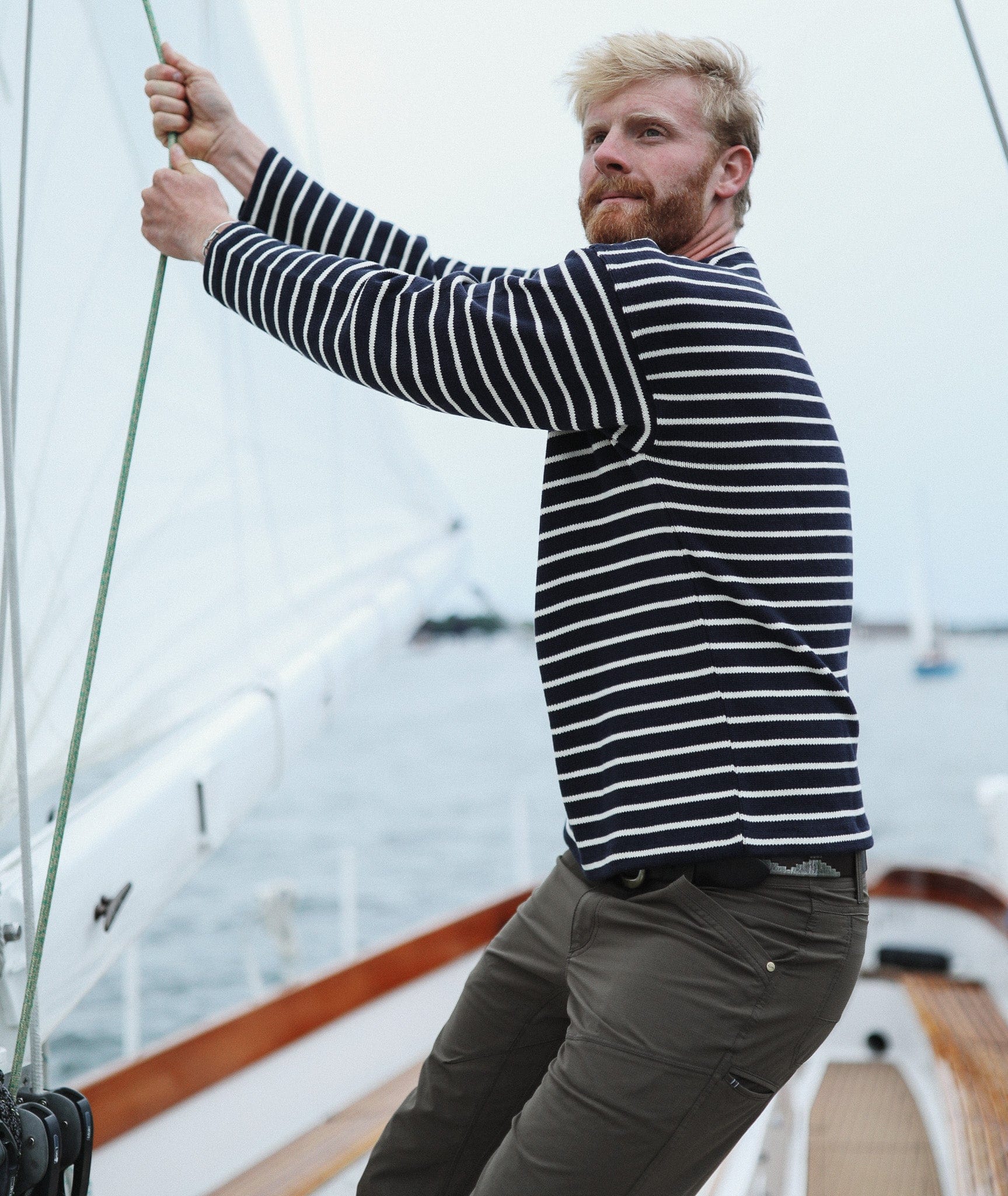【WIRROW】Boat neck knit pullover Nantucket Striped Boatneck - Cotton | Whalerknits