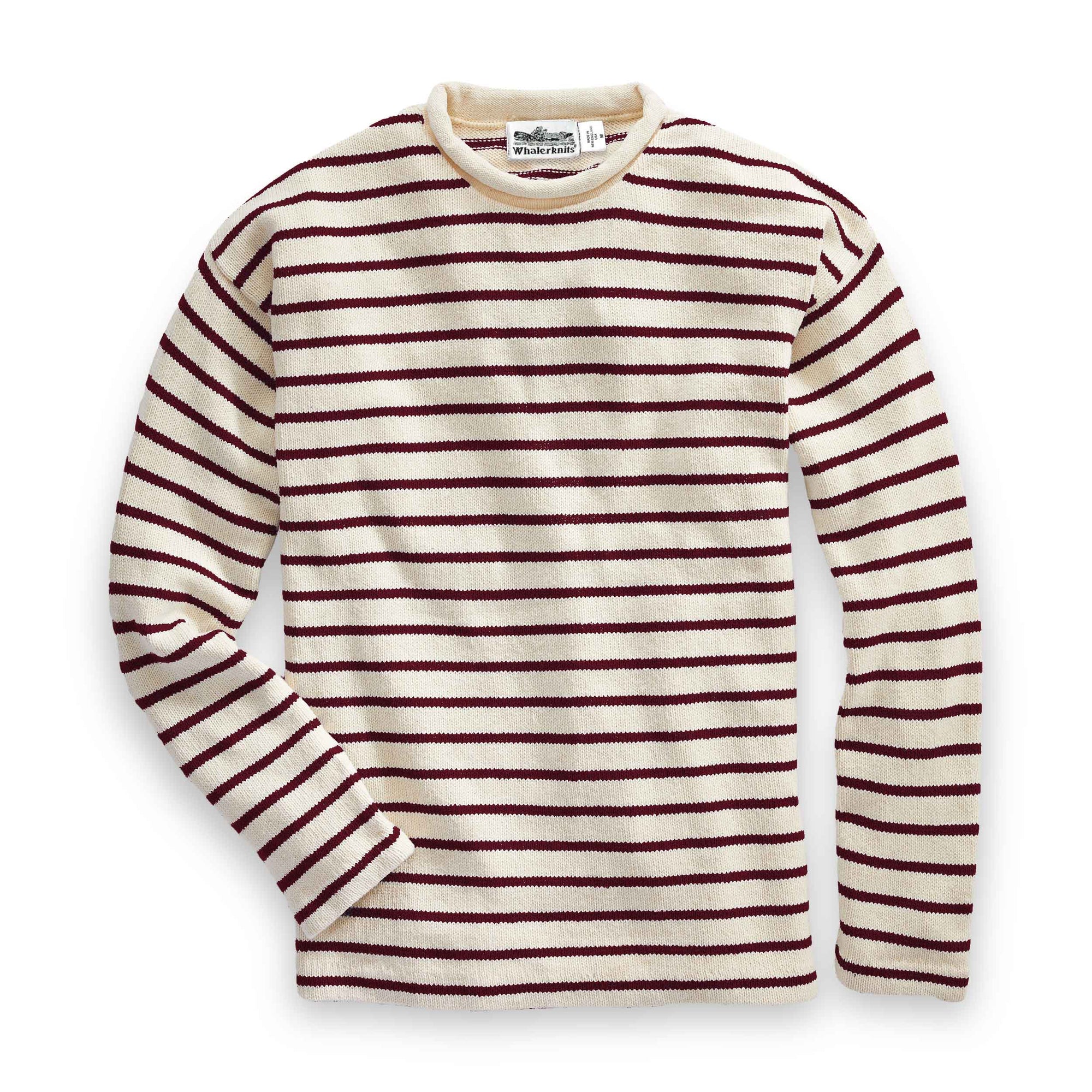 Whalerknits Sweaters XXS / Natural / Burgundy / 100 % Cotton Nantucket Rollneck Sweater