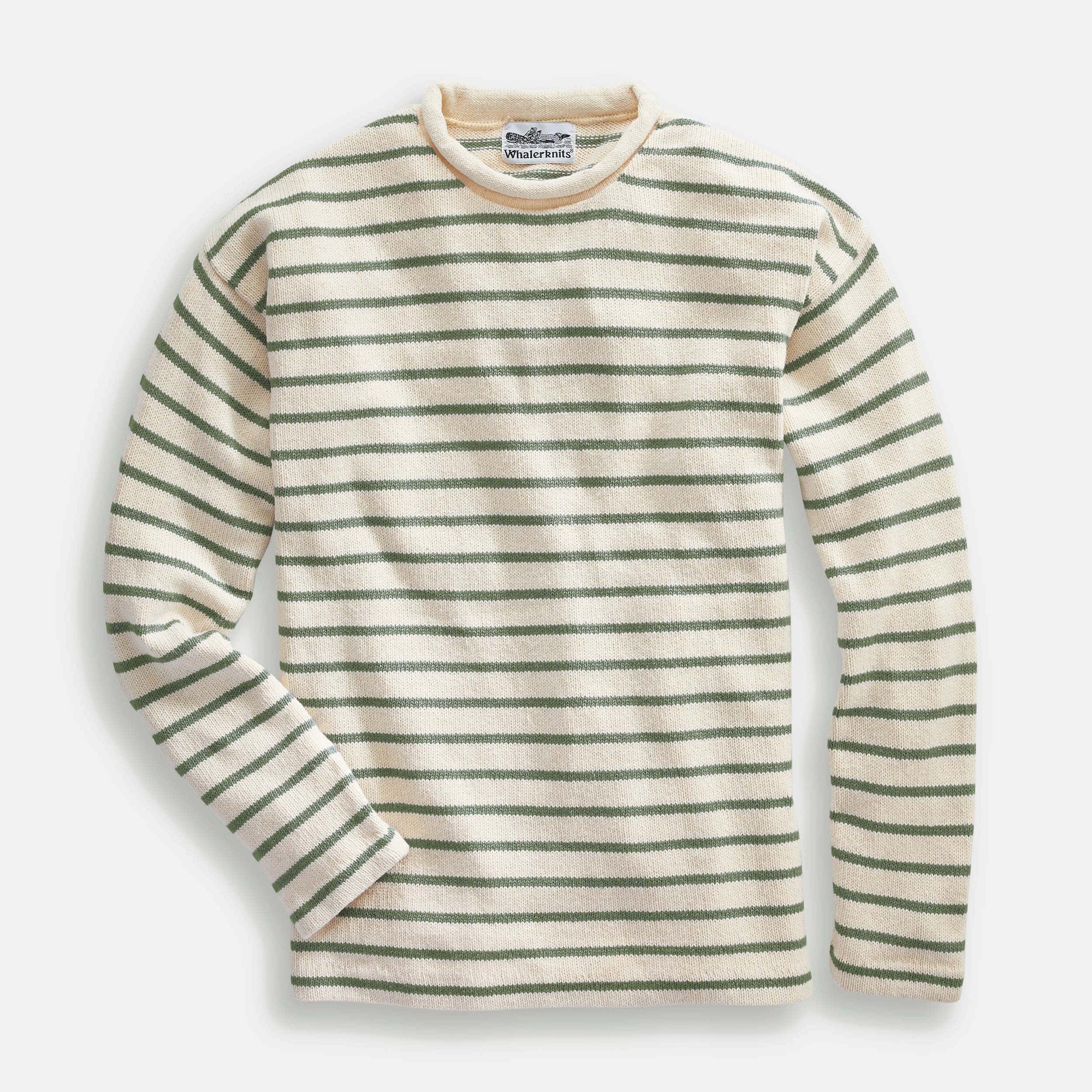 Whalerknits Sweaters XXS / Natural / Olive / 100 % Cotton Nantucket Rollneck Sweater #Color_Natural / Olive