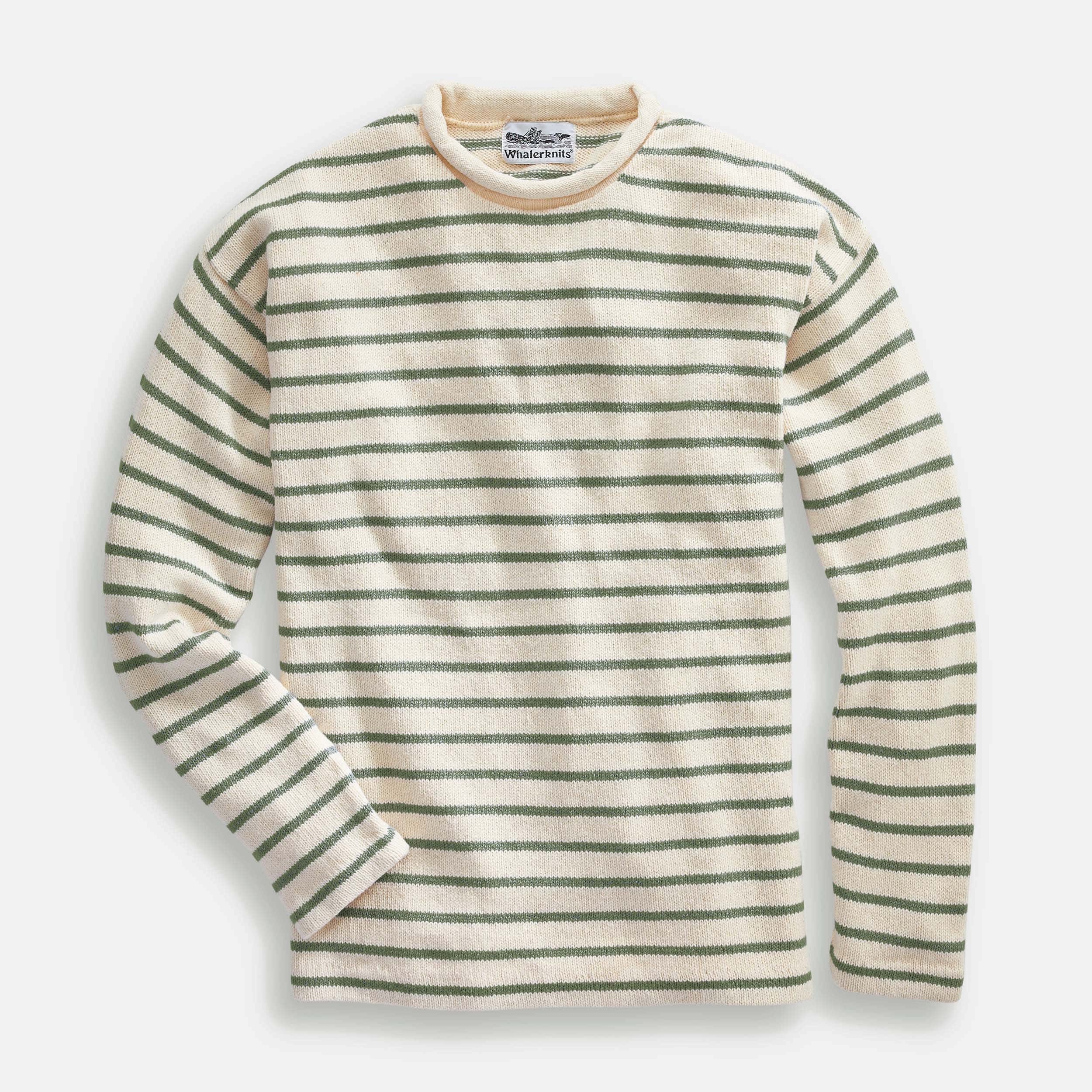 Whalerknits Sweaters XXS / Natural / Olive / 100 % Cotton Nantucket Rollneck Sweater