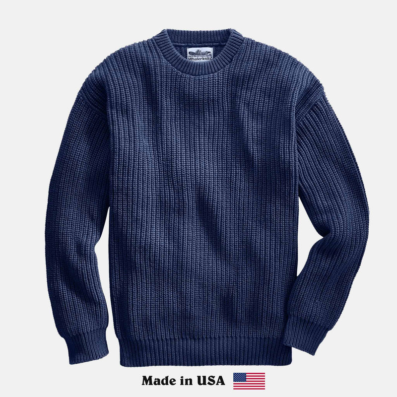 Whalerknits Sweaters Newport Shaker Knit Crewneck Sweater #Color_Navy