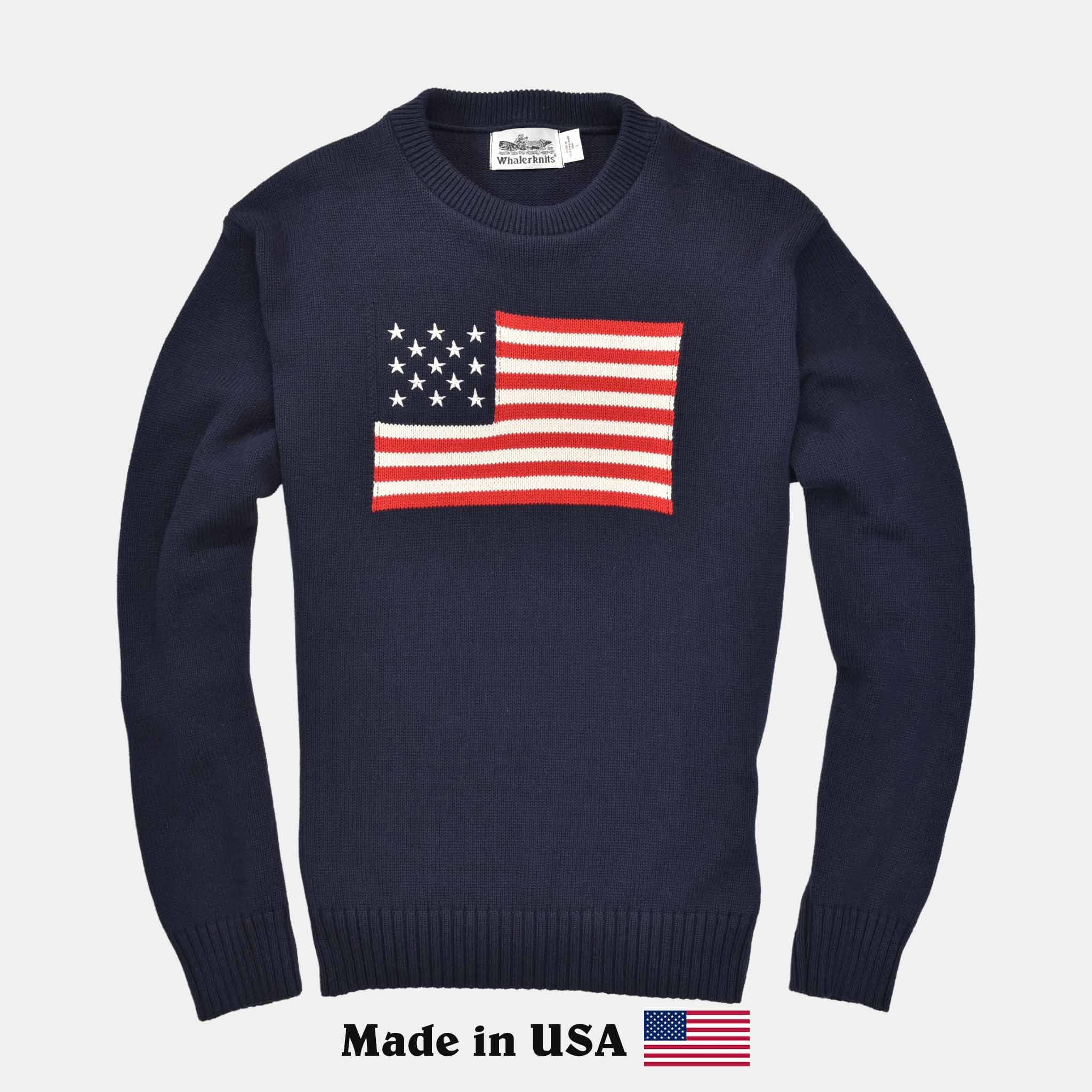 Whalerknits Sweaters XS / Navy Bristol - American Flag Crewneck - Made in USA