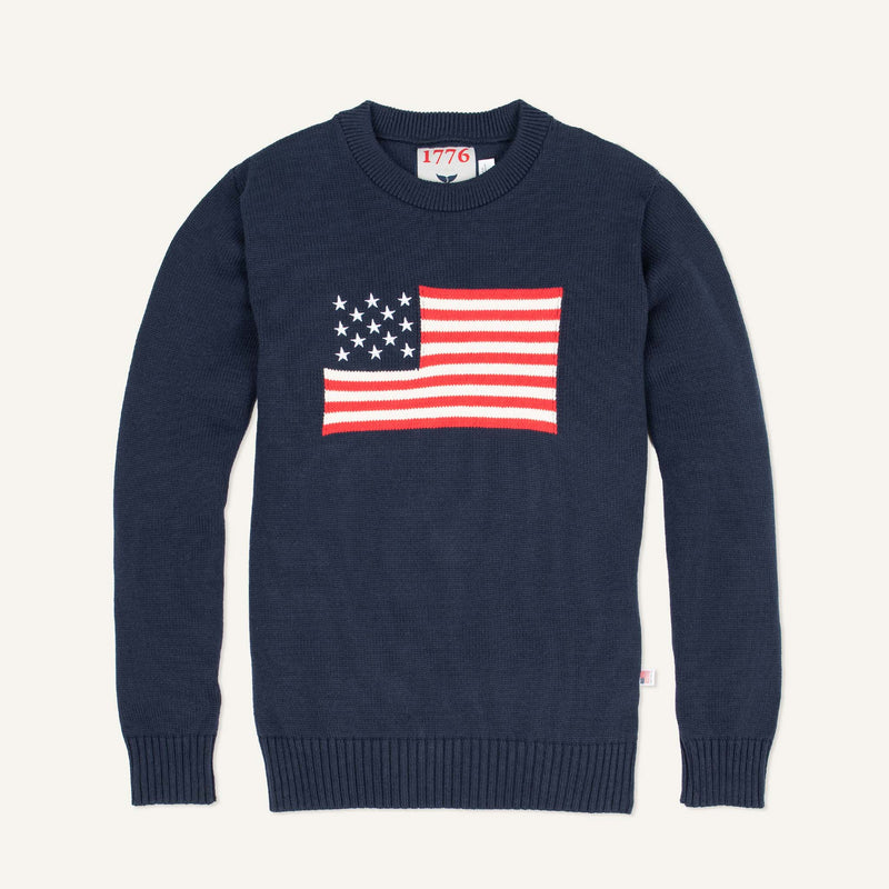 Whalerknits Sweaters XS / Navy Bristol - American Flag Crewneck - Made in USA #Color_Navy