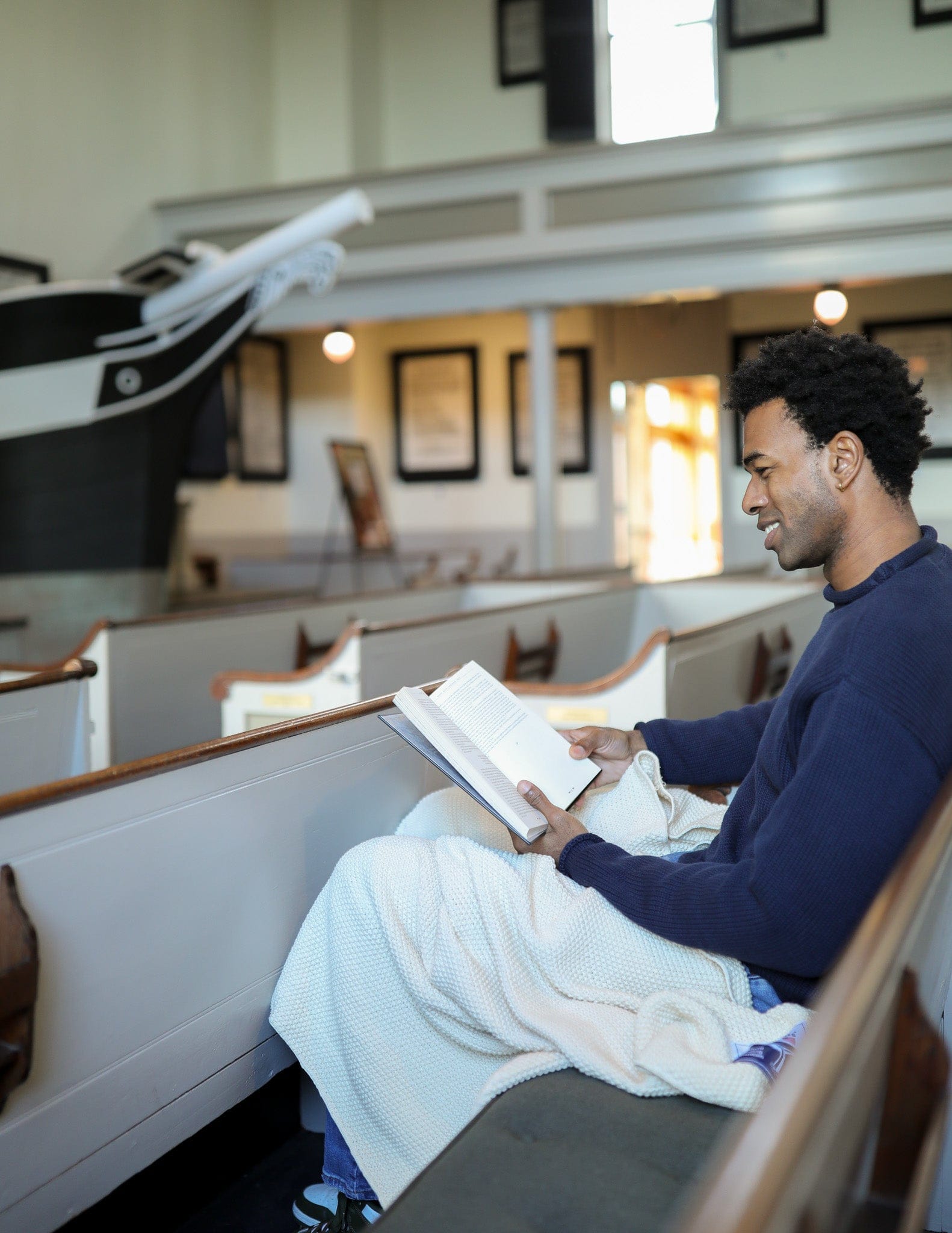 Whalerknits Throws NBWM Throw (40x60) New Bedford Whaling Museum Ltd. Collection Natural Seedstitch Throw