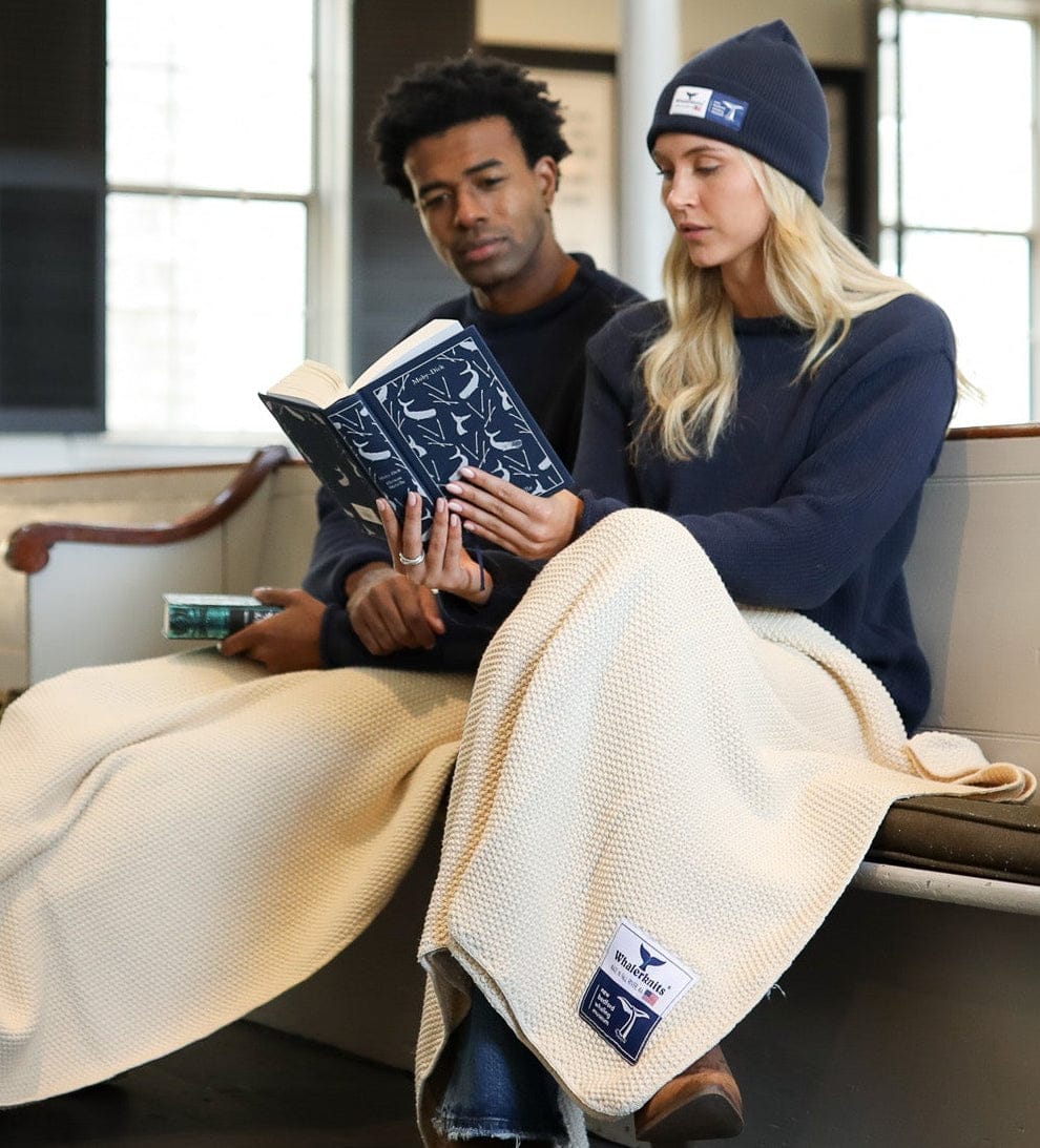 Whalerknits Throws NBWM Throw (40x60) New Bedford Whaling Museum Ltd. Collection Natural Seedstitch Throw