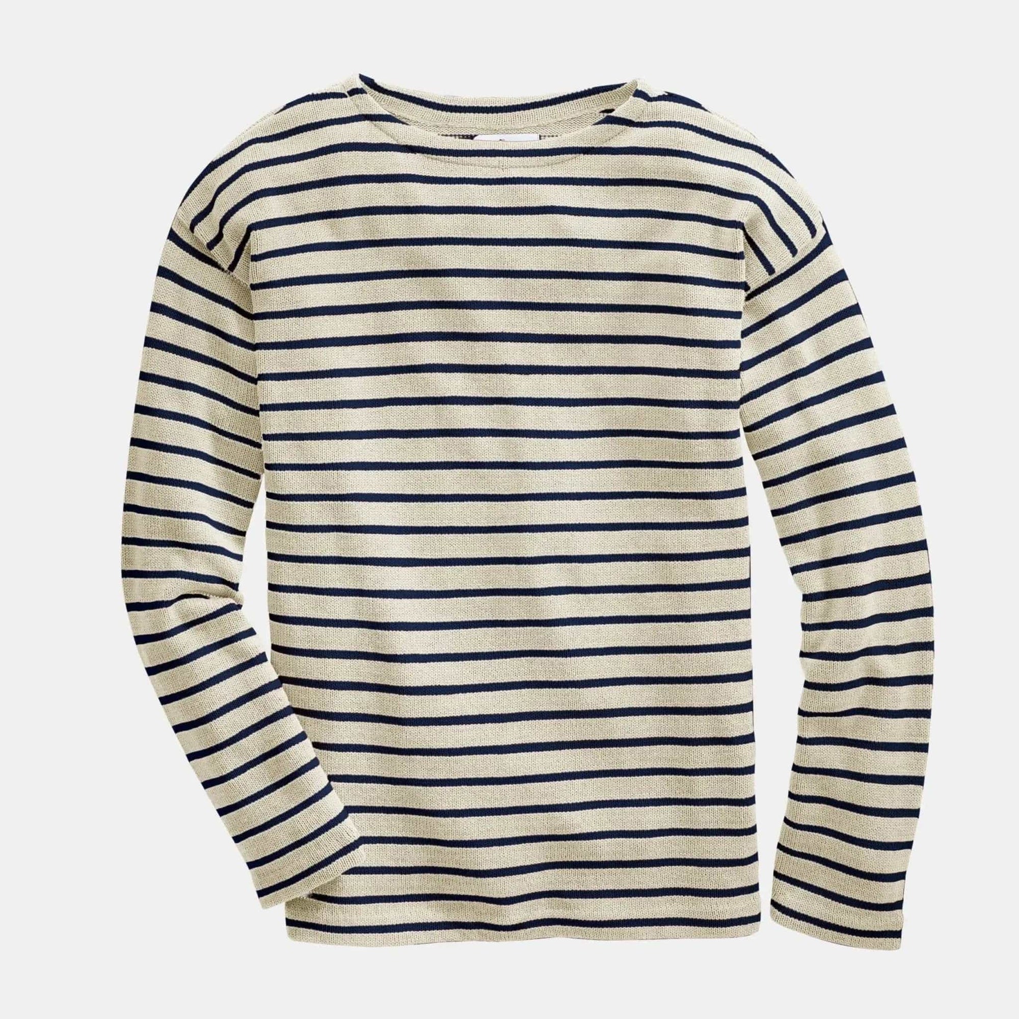 Whalerknits Shirts & Tops XS / Natural/ Navy / 100% Cotton Nantucket Classic Boatneck Sweater #Color_Natural / Navy