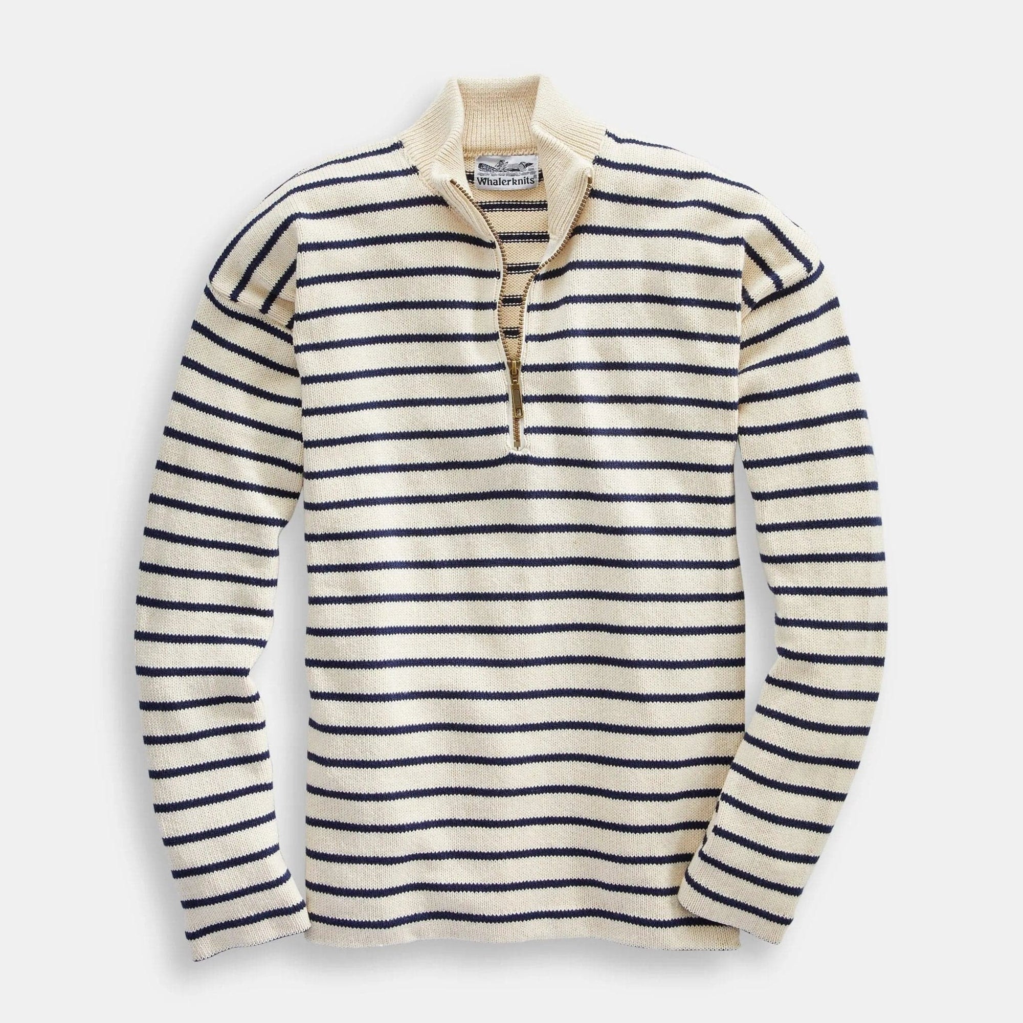 Whalerknits Shirts & Tops XS / Natural/ Navy Nantucket Classic 1/4 Zip Sweater #Color_Natural / Navy