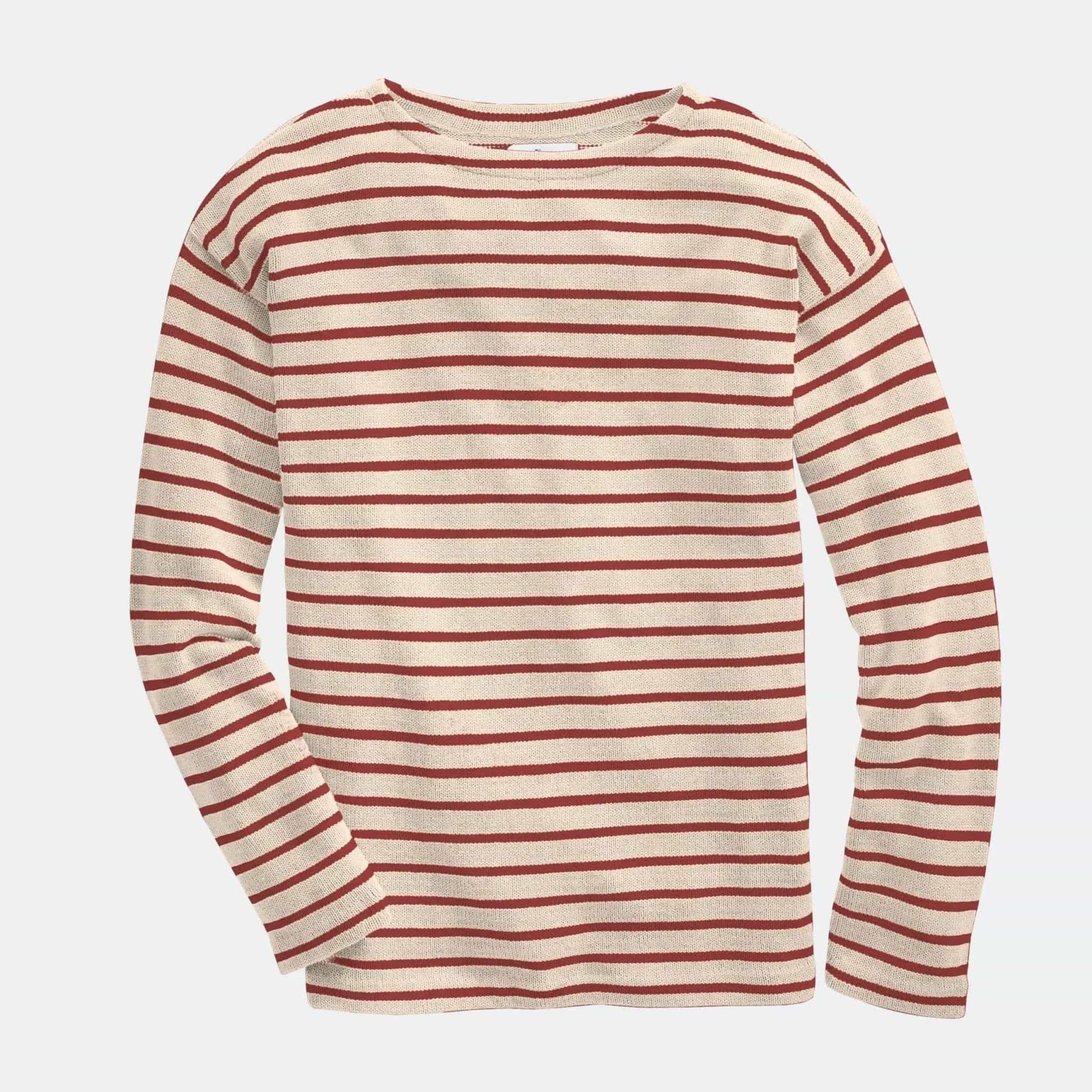 Whalerknits Shirts & Tops XS / Natural & Red / 100% Cotton Nantucket Classic Boatneck Sweater #Color_Natural / Nantucket Red