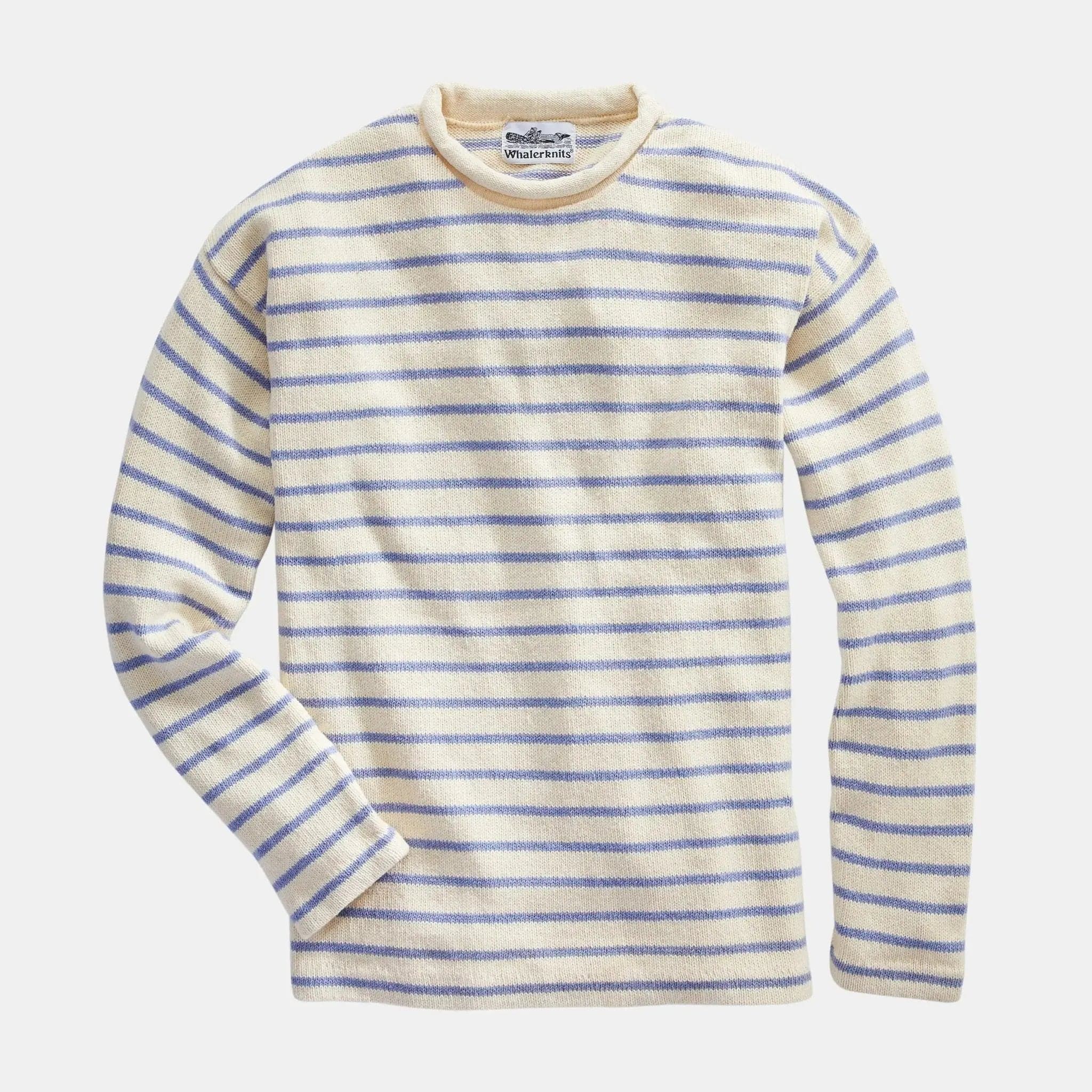 Whalerknits Sweaters XS / Natural & Sky / 100% Cotton Nantucket Rollneck Sweater