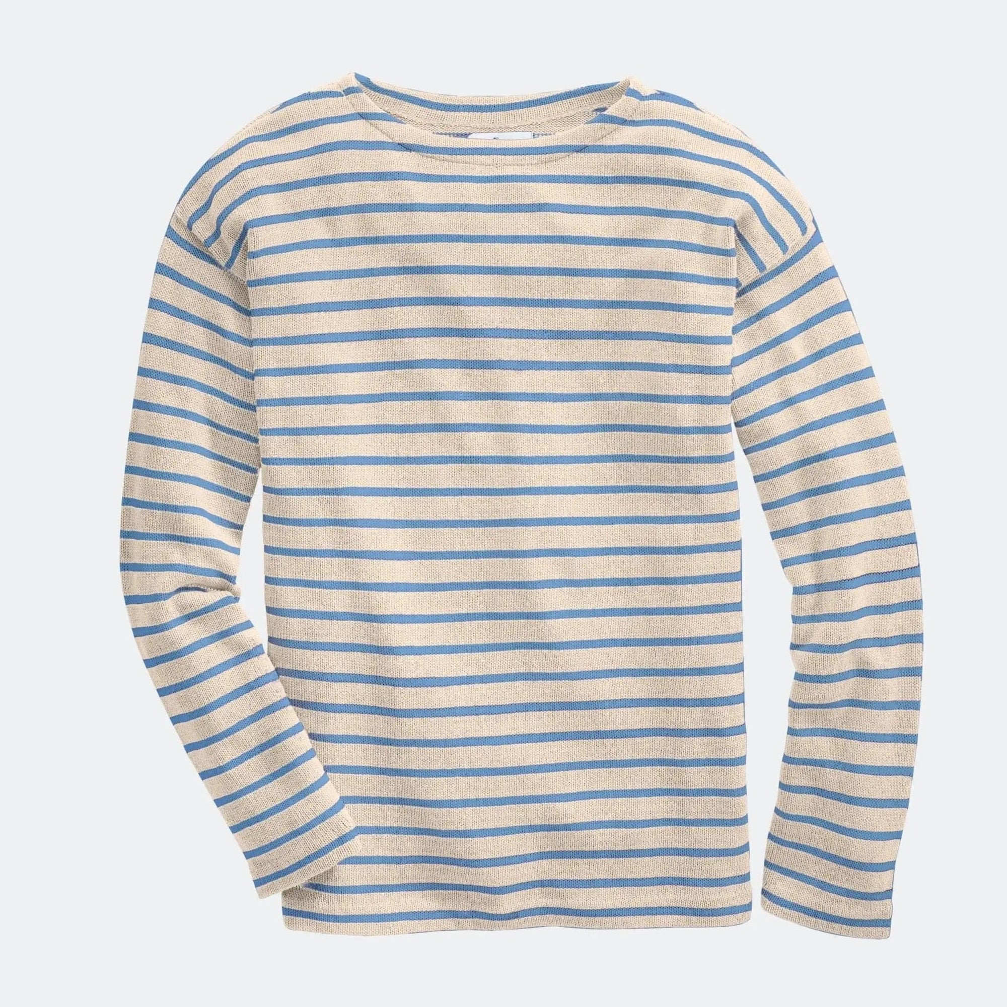 Whalerknits Shirts & Tops XS / Natural & Sky Blue / 100% Cotton Nantucket Classic Boatneck Sweater #Color_Natural / Sky