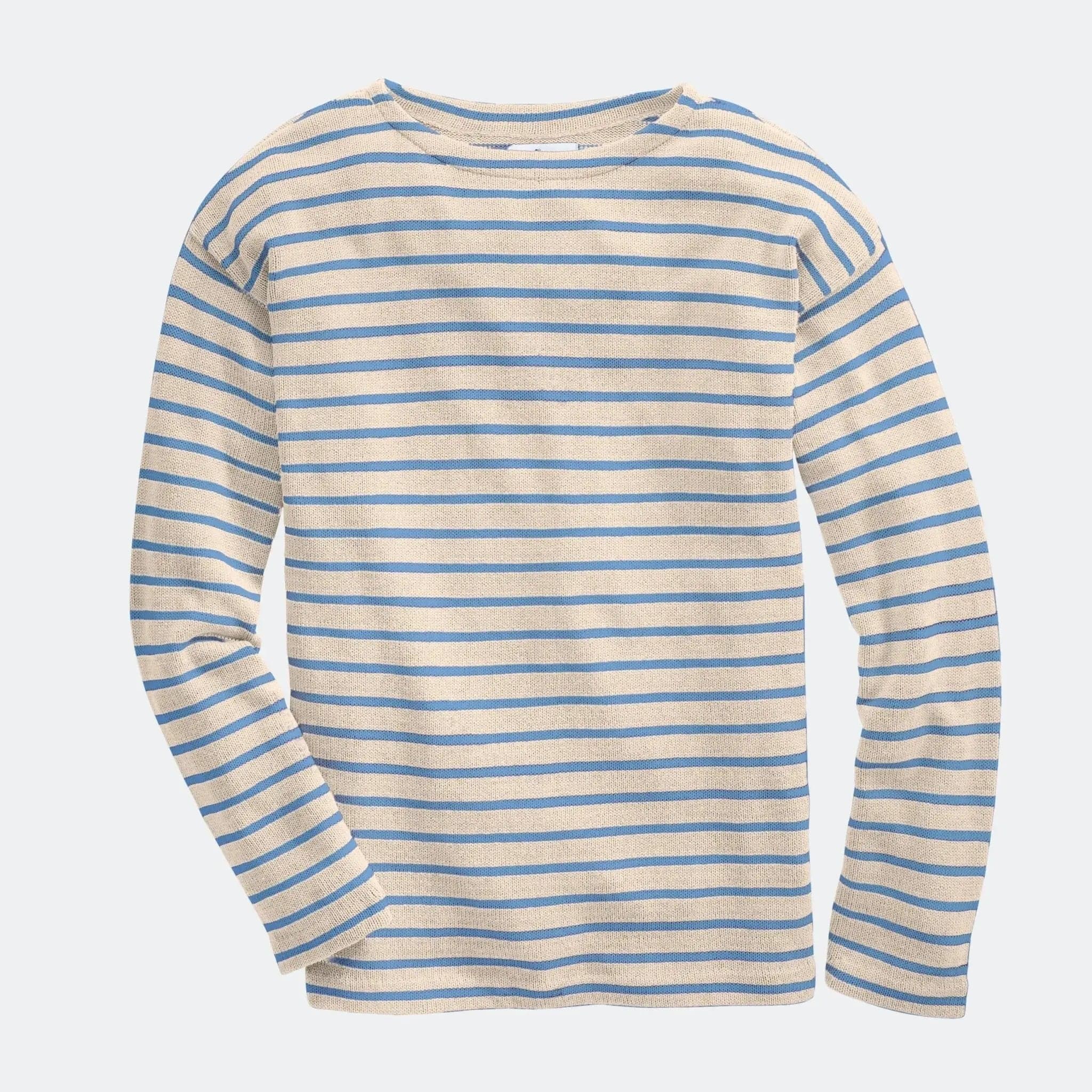 Whalerknits Shirts & Tops XS / Natural & Sky Blue / 100% Cotton Nantucket Classic Boatneck Sweater