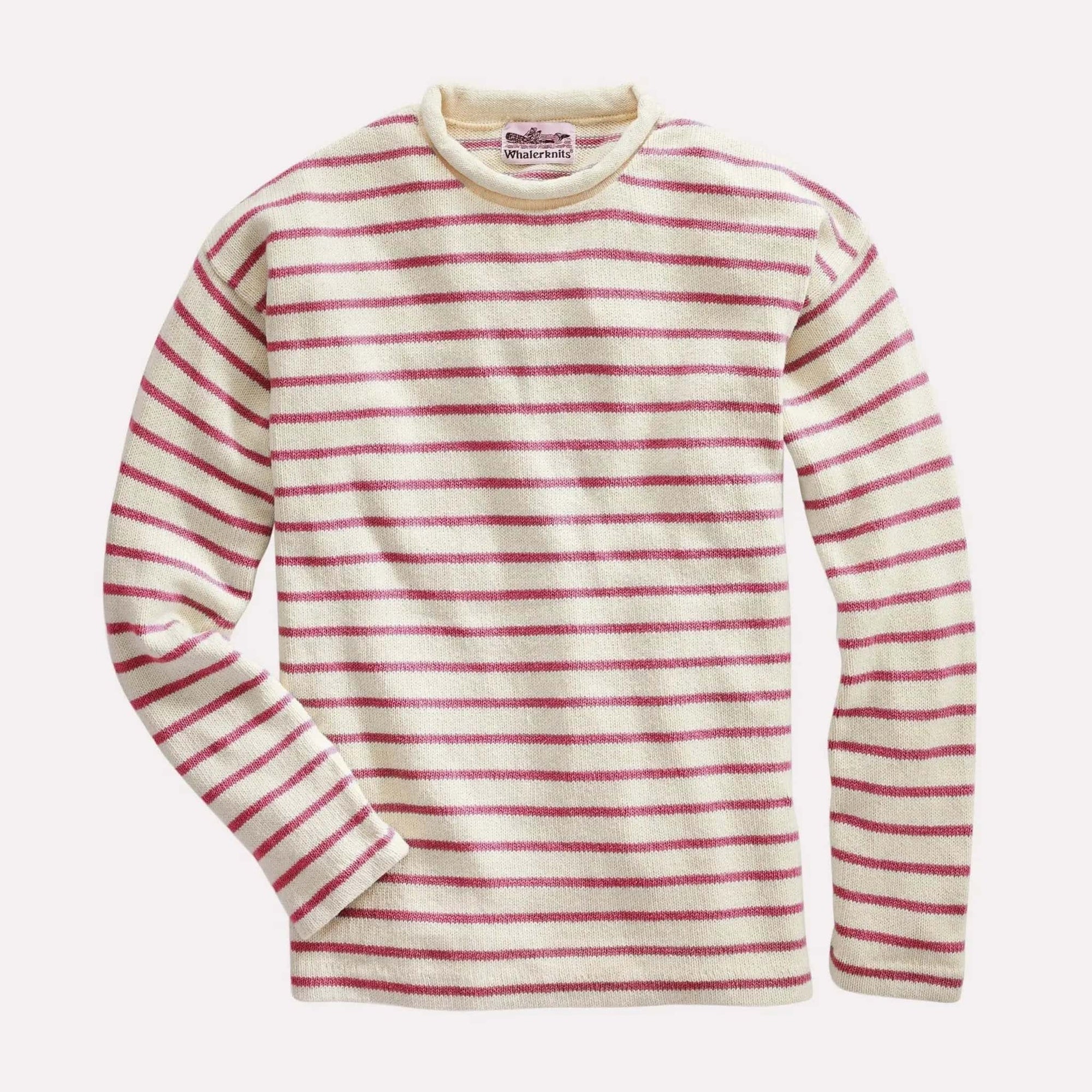Whalerknits Sweaters XXS / Natural & Red / 100 % Cotton Nantucket Rollneck Sweater #Color_Natural / Nantucket Red