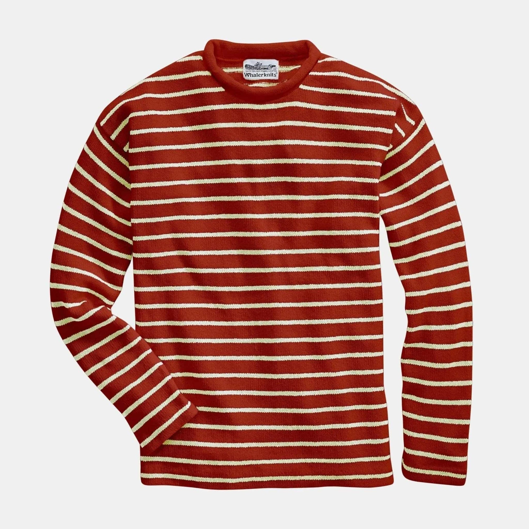 Whalerknits Sweaters XXS / Red & Natural / 100 % Cotton Nantucket Rollneck Sweater #Color_Nantucket Red / Natural