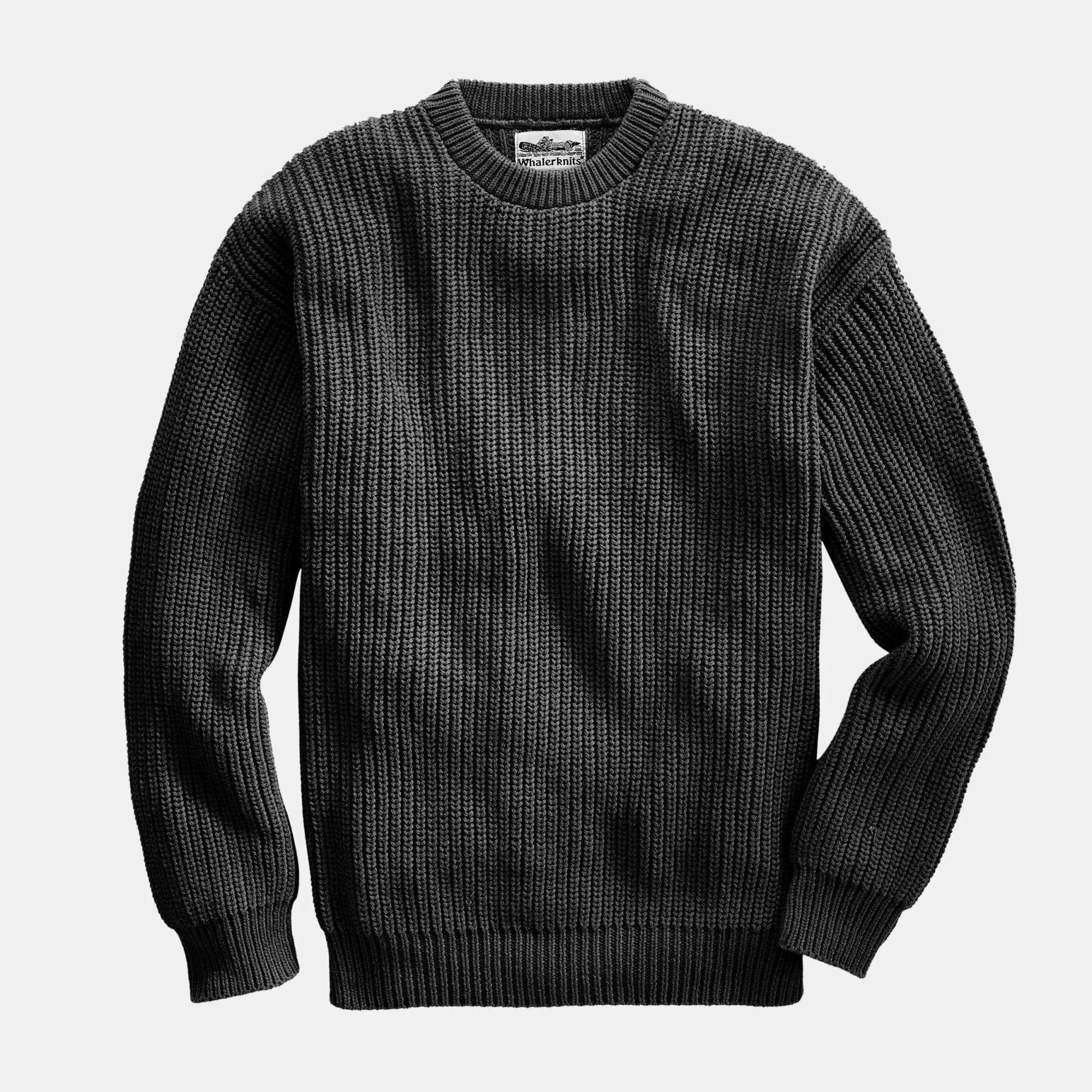 Whalerknits Sweaters XS / Black Newport Shaker Knit Crewneck Sweater #Color_Black